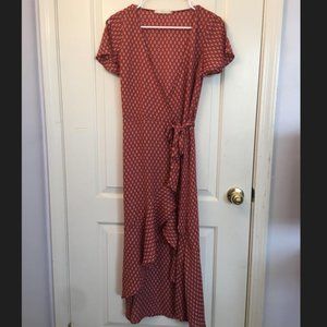 Audrey - Burgundy Maxi Pattern Print Wrap Dress - Size S
